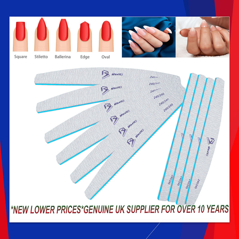 240/240 Grit Nail File Half Moon Buffer Emery Board Professional Nail Files