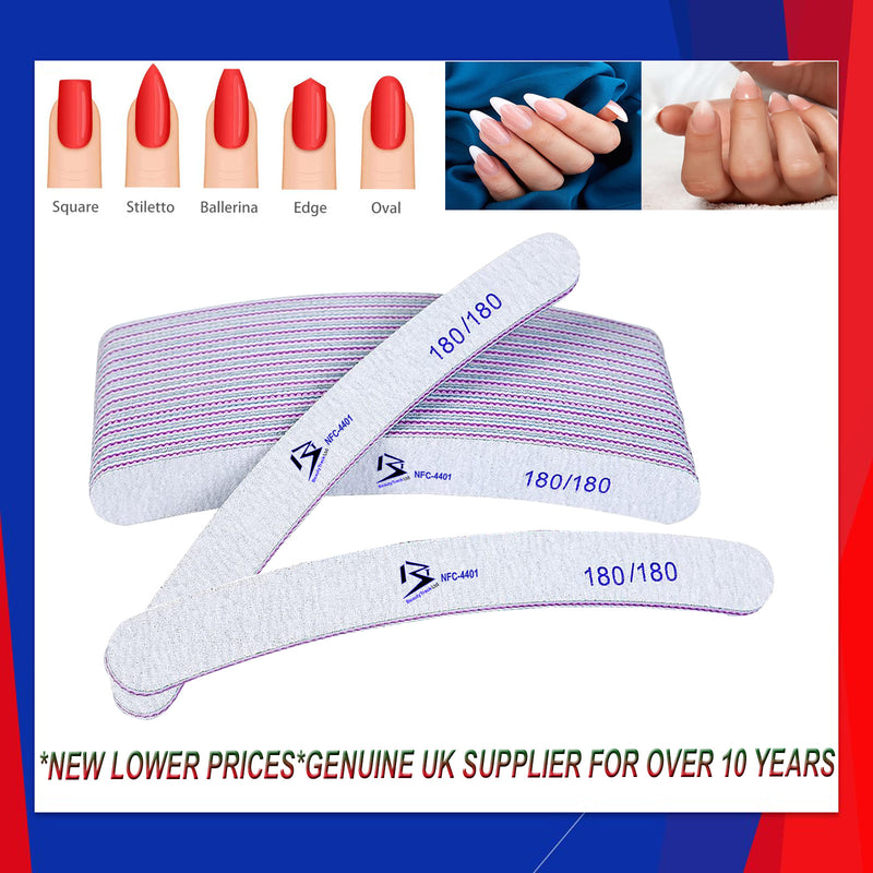 180/180 Grit Nail File Curved Buffer Emery Board Professional Nail Files