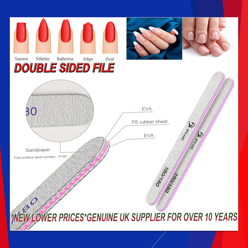 180/180 Grit Nail File Straight Buffer Emery Board Professional Nail Files