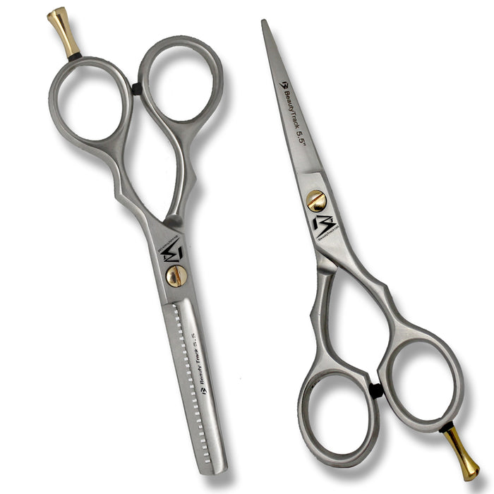 BeautyTrack Hairdressing Scissor Set Salon Thinning Shears 5.5 Inch Silver