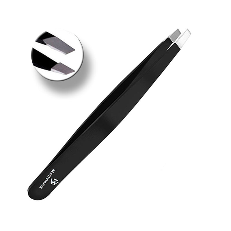 Eyebrow Black Tweezers Set Fine Pointed And Slanted