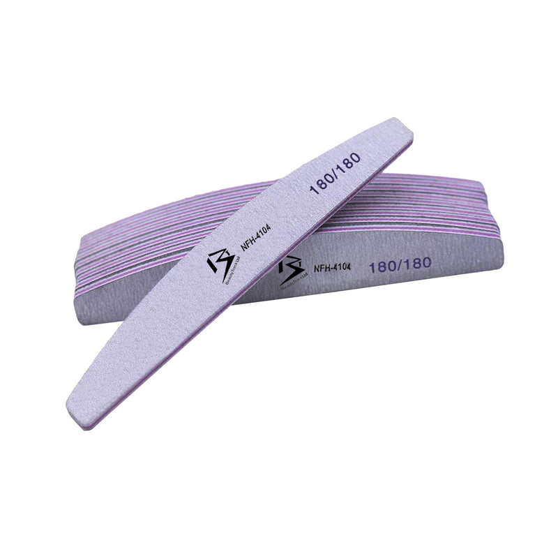 Lime à ongles grain 180/180, tampon demi-lune, planche d'émeri