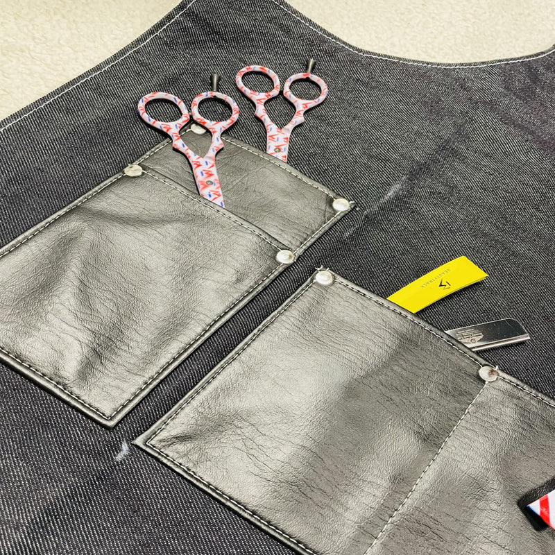 Barber Hairdresser Jeans Leather Pockets Apron