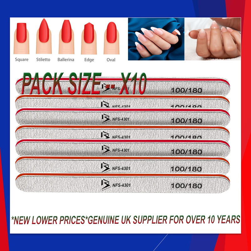 100/180 Grit Nail File Straight Buffer Emery Board Professional Nail Files