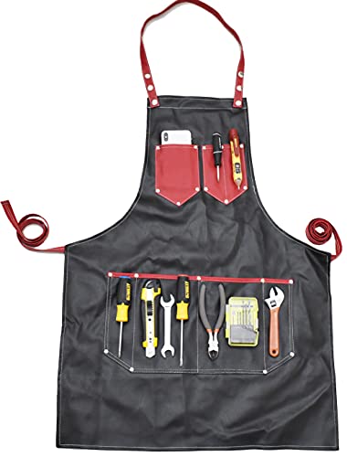 Tablier de coiffeur en cuir noir avec poches