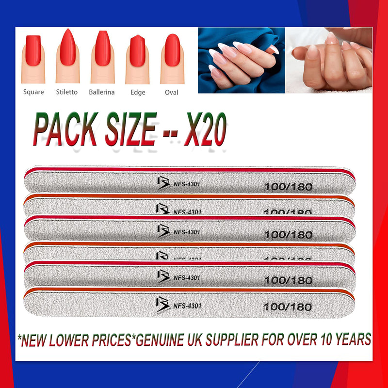 100/180 Grit Nail File Straight Buffer Emery Board Professional Nail Files