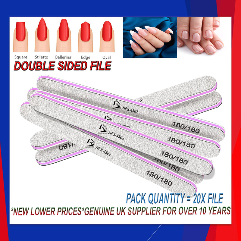 180/180 Grit Nail File Straight Buffer Emery Board Professional Nail Files