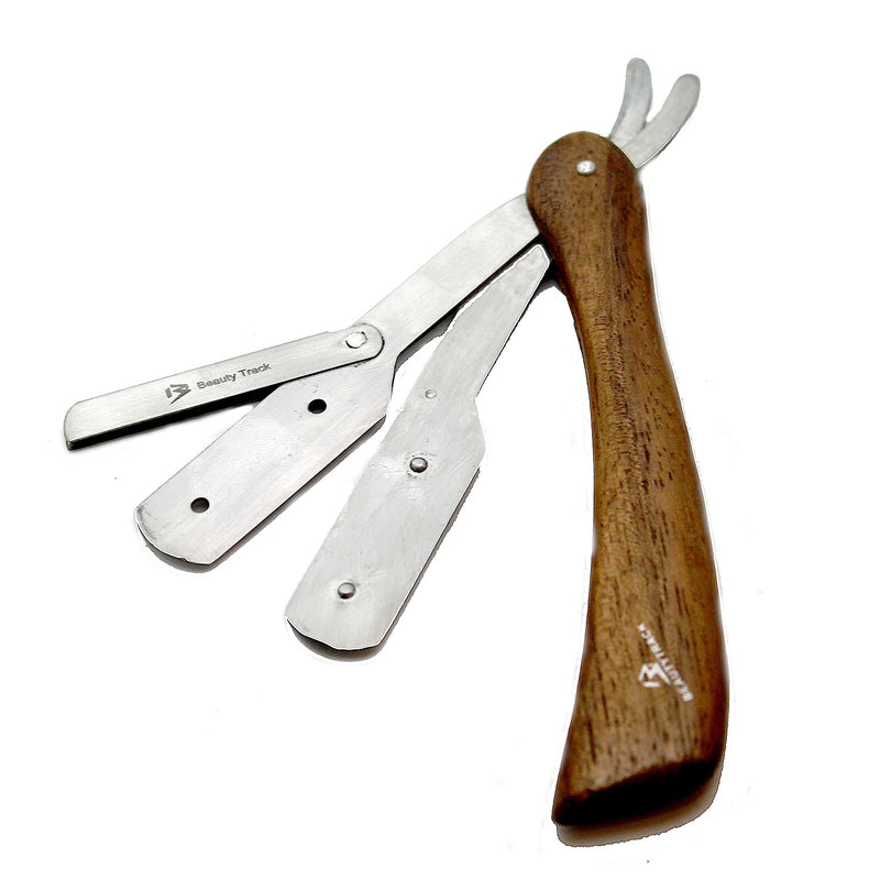 BeautyTrack Classic Barber Rasiermesser mit Holzgriff