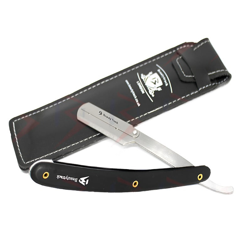 BeautyTrack Barber Cut Throat Straight Salon Shaving Razor Black