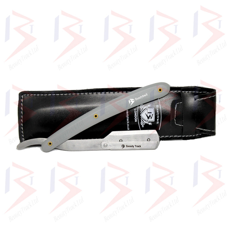 BeautyTrack Barber Salon Straight Cut Throat Wet Shaving Razor Grey