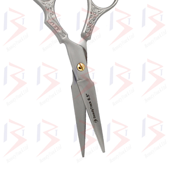 BeautyTrack Barber Scissor Hair Cutting Dragon Design Shears 6.5 Inches Silver