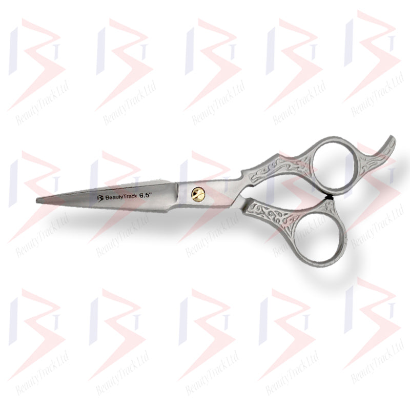 BeautyTrack Barber Scissor Hair Cutting Dragon Design Shears 6.5 Inches Silver