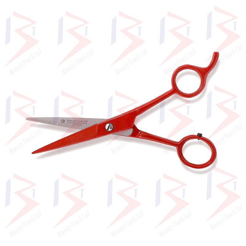 BeautyTrack Barber Scissors Basic Hair Cutting Shears 6.5 Inch Red