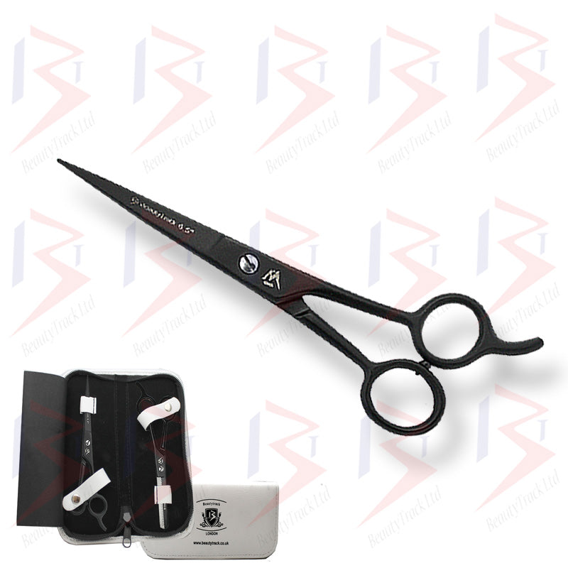 BeautyTrack Barber Scissors Set Basic Hair Cutting Shears 6.5 Inch Black