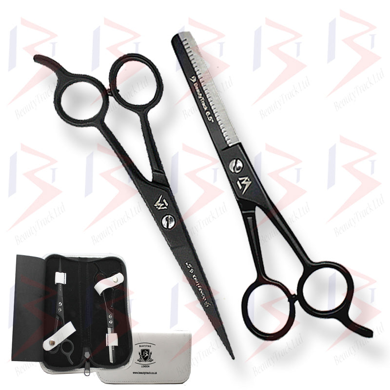 BeautyTrack Barber Scissors Set Basic Hair Cutting Shears 6.5 Inch Black