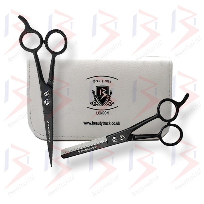 BeautyTrack Barber Scissors Set Basic Hair Cutting Shears 6.5 Inch Black