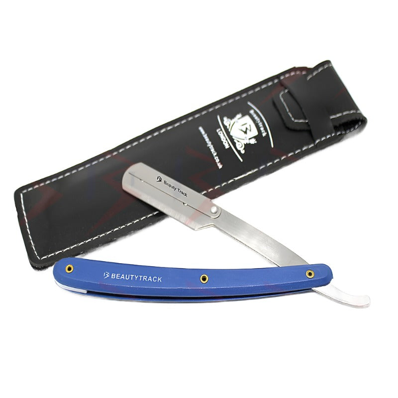 BeautyTrack Barber Straight Cut Throat Salon Shaving Razor Blue