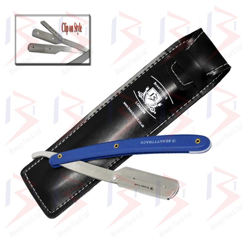 BeautyTrack Barber Straight Cut Throat Salon Shaving Razor Blue