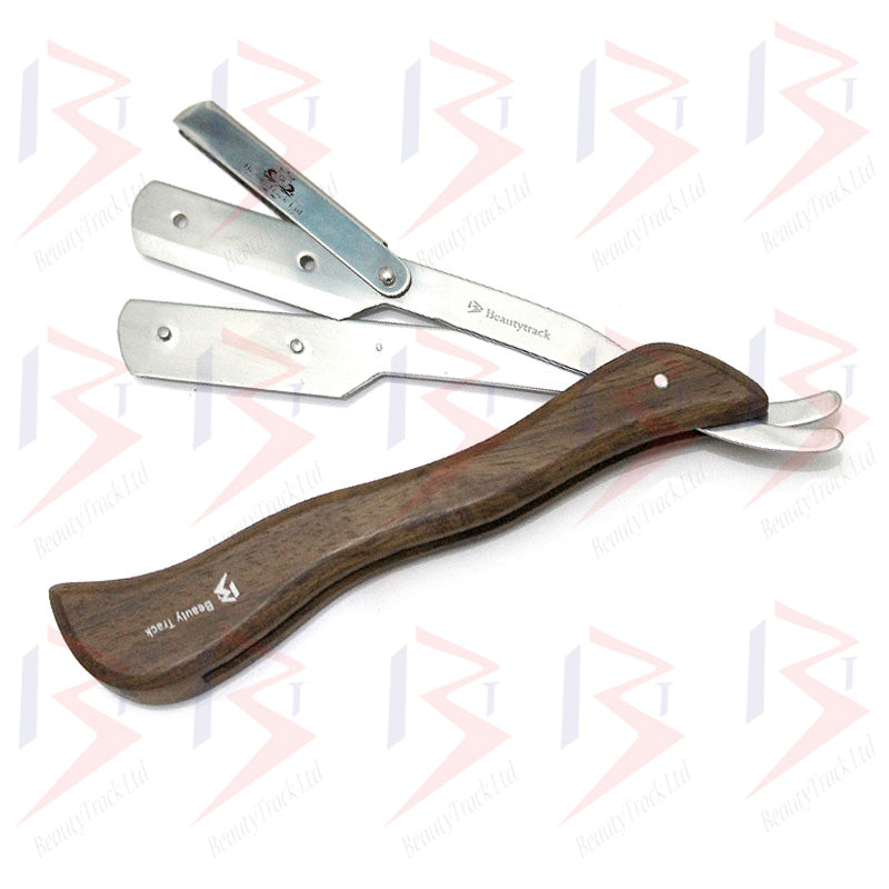 BeautyTrack Barber Straight Cut Throat Shaving Razor Extra Long Wood Handle