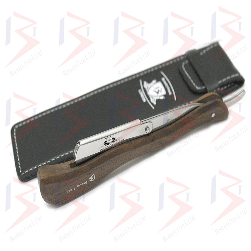 BeautyTrack Barber Straight Cut Throat Shaving Razor Extra Long Wood Handle