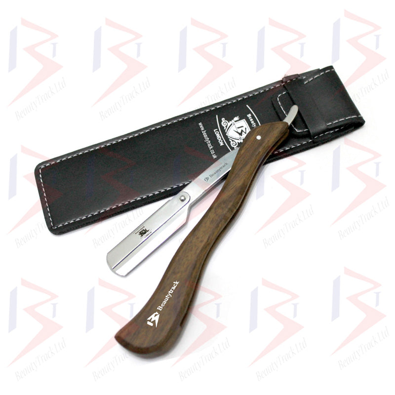 BeautyTrack Barber Straight Cut Throat Shaving Razor Extra Long Wood Handle