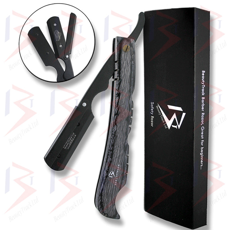 BeautyTrack Classic Wood Handle Barber Straight Cut Throat Shaving Razor