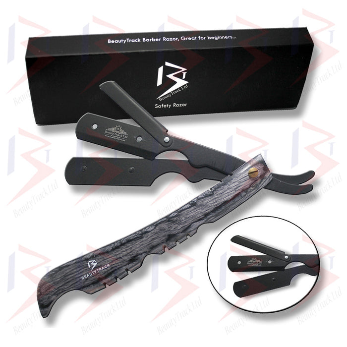 BeautyTrack Classic Barber Rasiermesser mit Holzgriff und geradem Schnitt