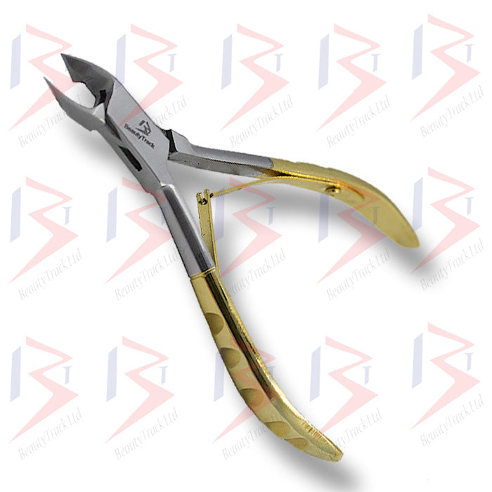 BeautyTrack Cuticle Nail Nipper Cutter Gold Coated Handle