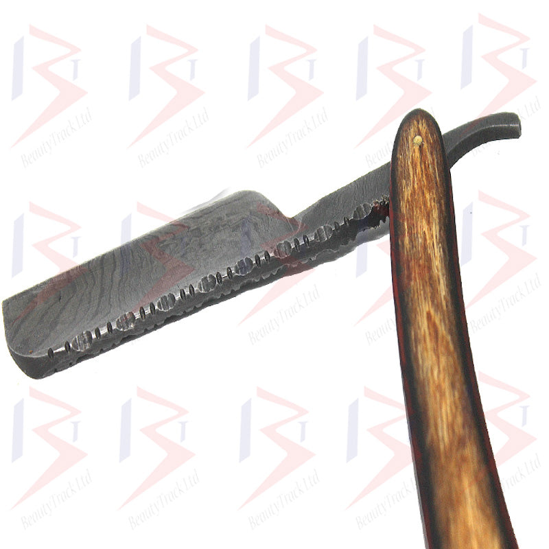 BeautyTrack Rasoir droit en acier de Damas fait à la main avec manche en bois élégant