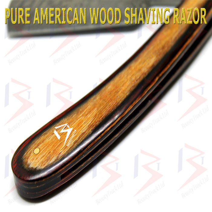 BeautyTrack Damascus Steel Straight Razor Handmade Stylish Wood Handle