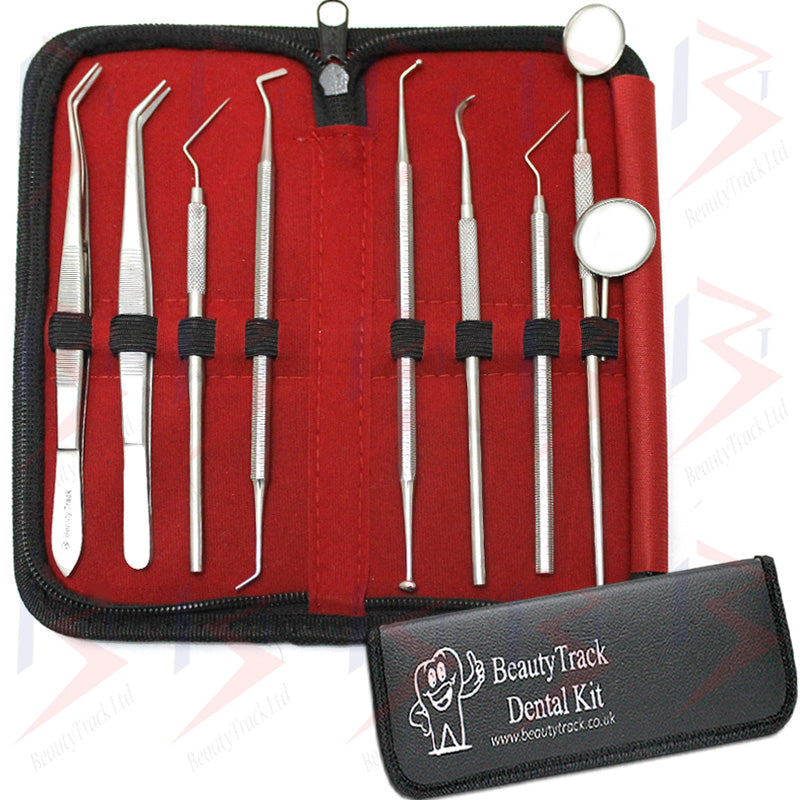 BeautyTrack Dental Pick Floss Tweezers Tooth Scraper Mirror Set