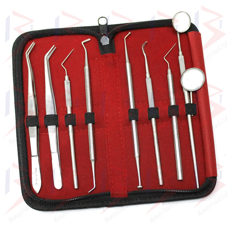 BeautyTrack Dental Pick Floss Tweezers Tooth Scraper Mirror Set