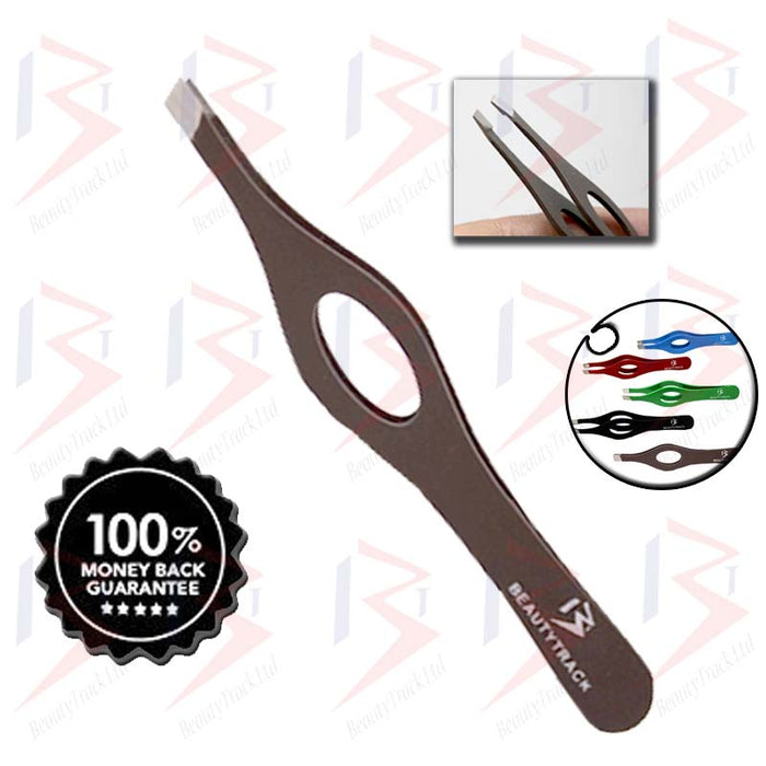 BeautyTrack Eyebrow Tweezers Beauty Hair Slanted Tweezer Brown