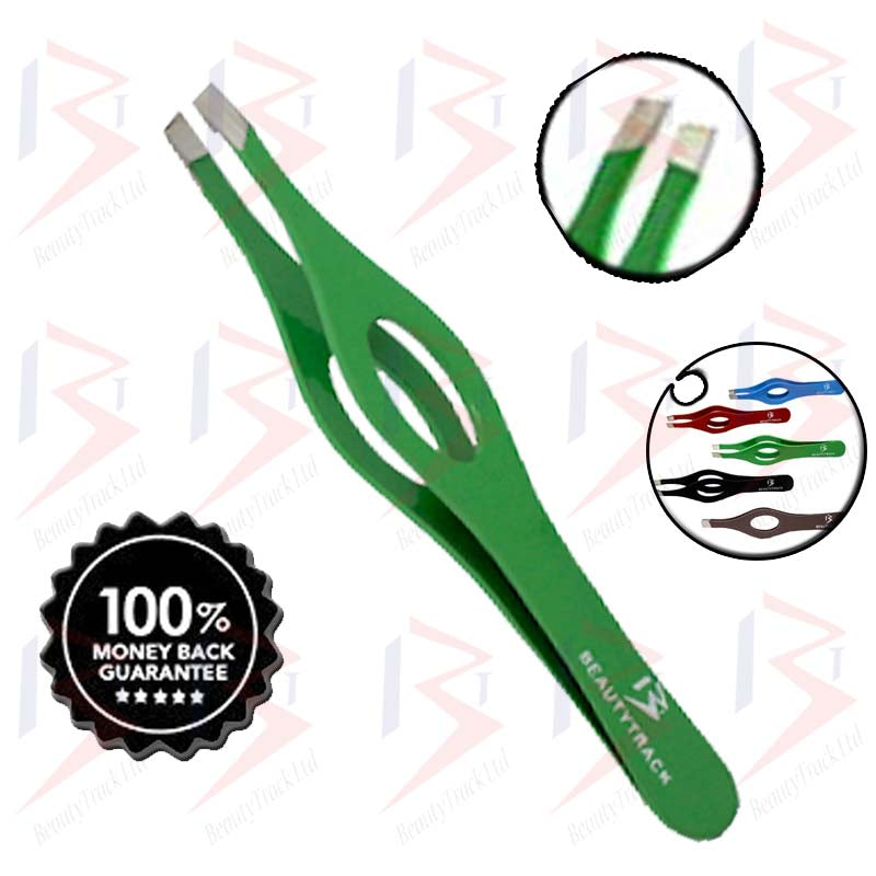 BeautyTrack Eyebrow Tweezers Green Slanted Hair Beauty Tweezer
