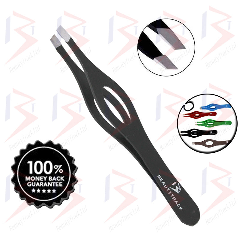 BeautyTrack Eyebrow Tweezers Hair Beauty Slanted Tweezer Black