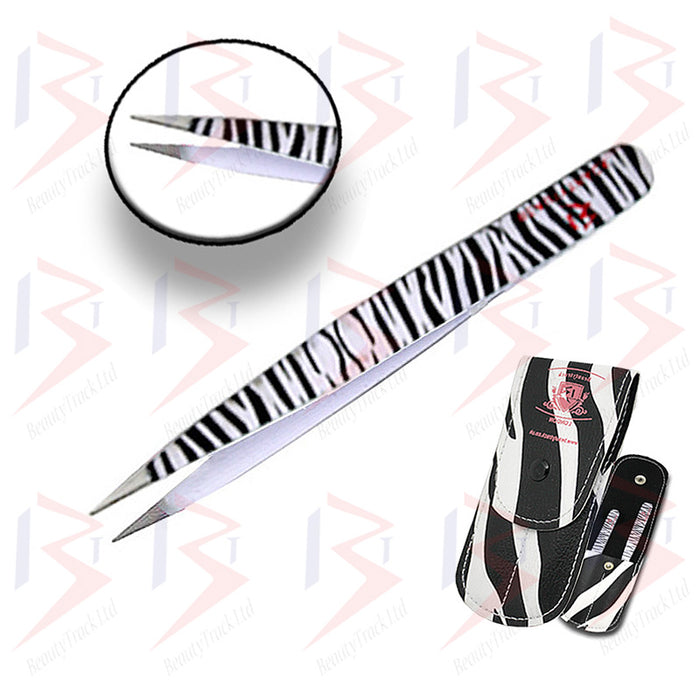 BeautyTrack Eyebrow Tweezers Set Hair Beauty Slanted Tweezer Zebra Print