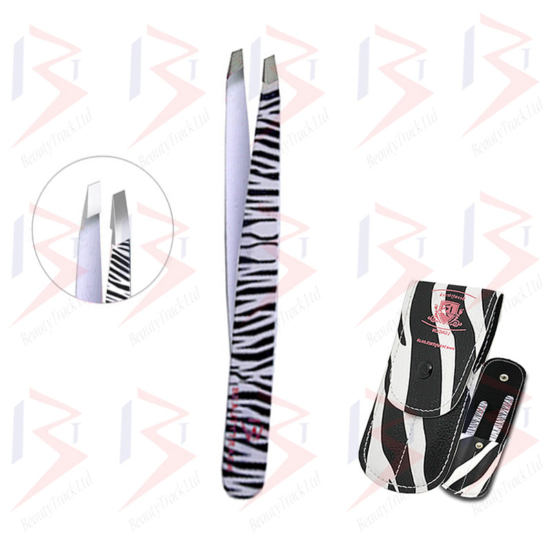 BeautyTrack Eyebrow Tweezers Set Hair Beauty Slanted Tweezer Zebra Print