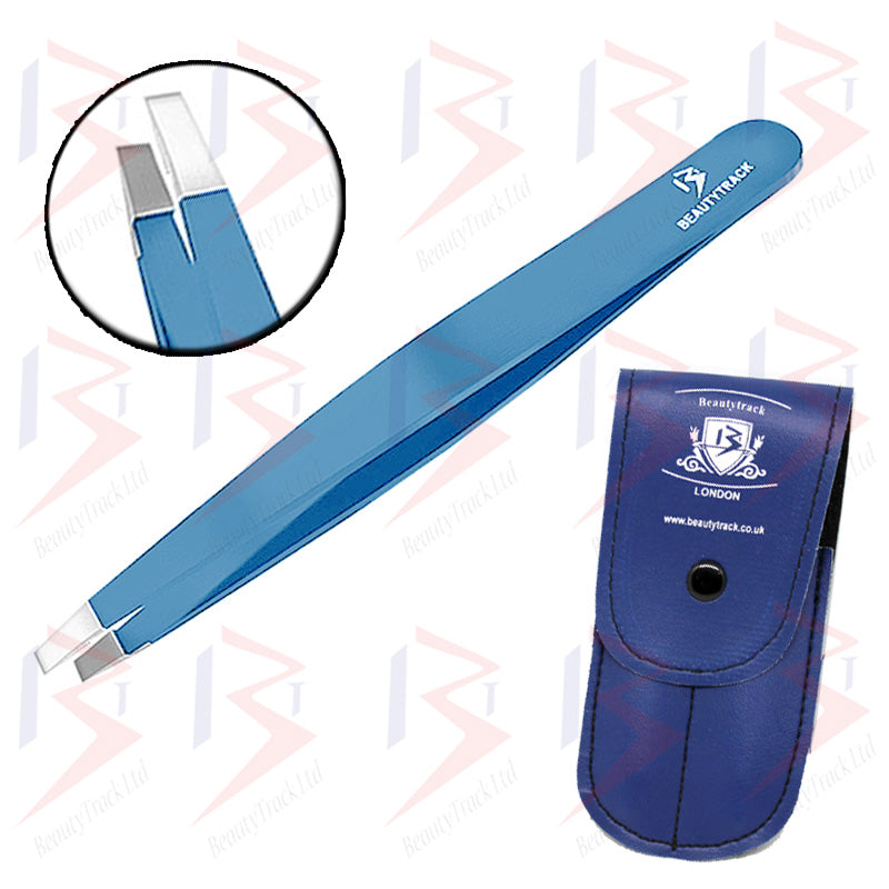BeautyTrack Eyebrow Tweezers Set Slanted And Pointed Hair Beauty Tweezer Blue