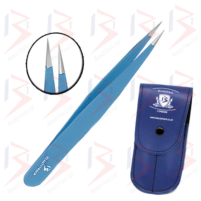 BeautyTrack Eyebrow Tweezers Set Slanted And Pointed Hair Beauty Tweezer Blue