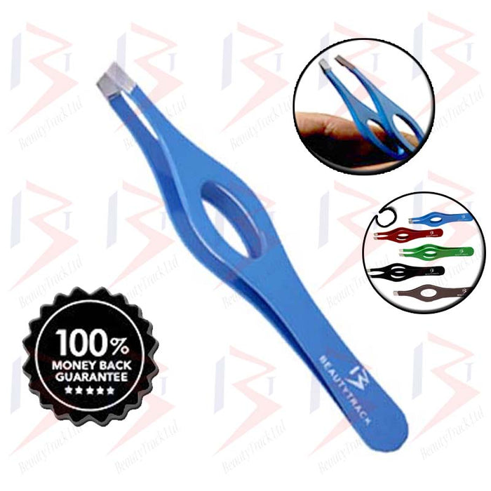 BeautyTrack Eyebrow Tweezers Slanted Hair Beauty Tweezer Blue