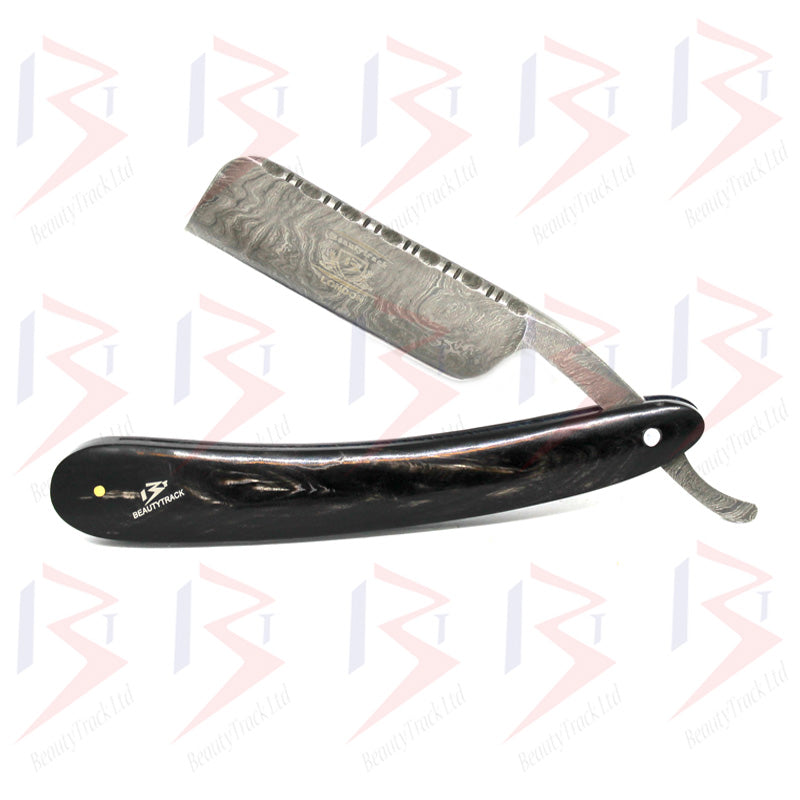 BeautyTrack Genuine Buffalo Horn Handle Damascus Steel Straight Razor