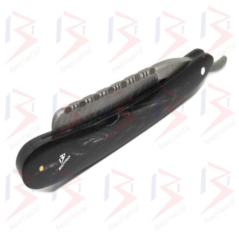 BeautyTrack Genuine Buffalo Horn Handle Damascus Steel Straight Razor