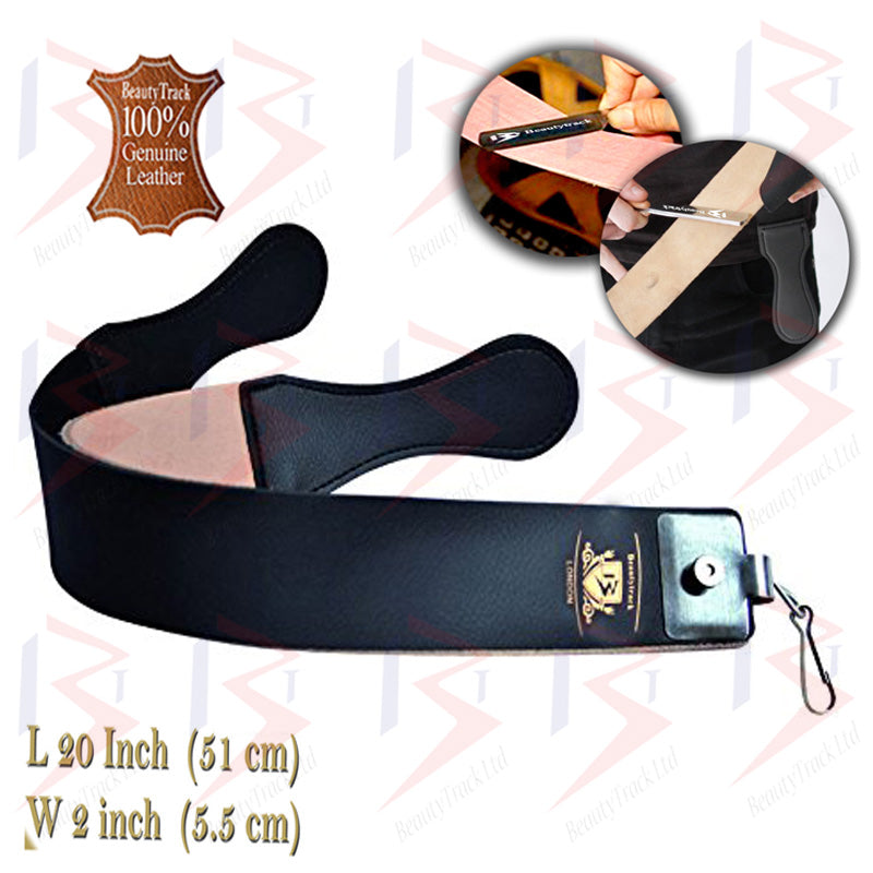 BeautyTrack Genuine Leather Sharpening Strop Strap Shaving Razor Belt Black