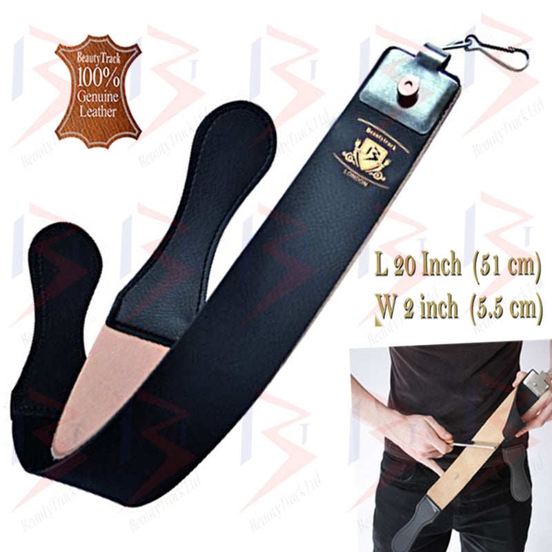 BeautyTrack Genuine Leather Sharpening Strop Strap Shaving Razor Belt Black