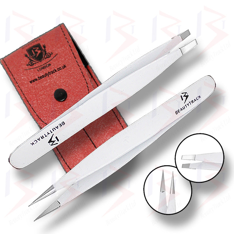 BeautyTrack Hair Tweezers Set Beauty Eyebrow Eyelashes Extension White