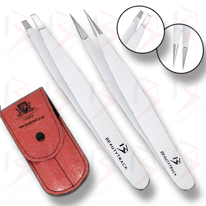 BeautyTrack Hair Tweezers Set Beauty Eyebrow Eyelashes Extension White