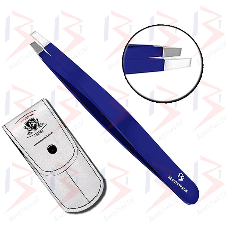BeautyTrack Hair Tweezers Set Eyebrow Beauty Slanted And Pointed Tip Dark Blue