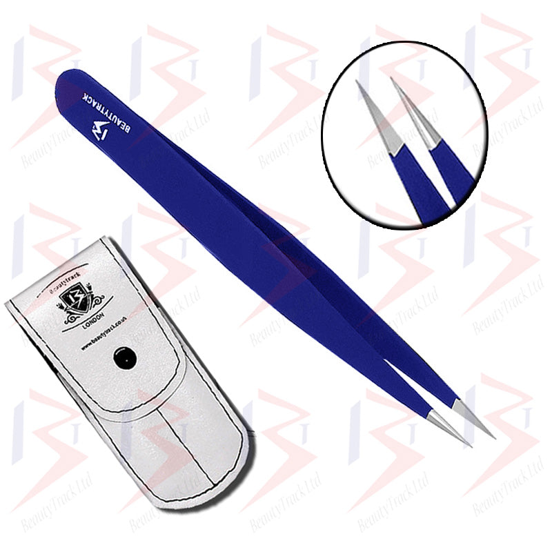 BeautyTrack Hair Tweezers Set Eyebrow Beauty Slanted And Pointed Tip Dark Blue