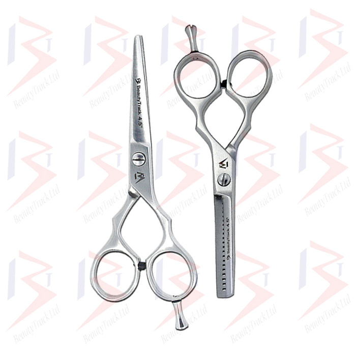 BeautyTrack Hairdressing Scissor Set Barber Thinning Salon 4.5 Inch Silver