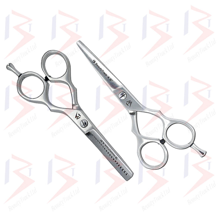 BeautyTrack Hairdressing Scissor Set Barber Thinning Salon 4.5 Inch Silver